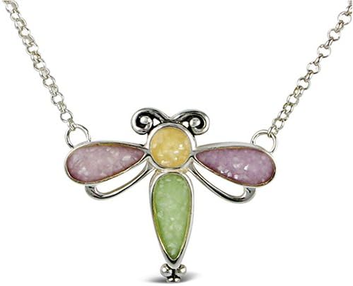 Sterling Silver Pastel Mosaic Inlay Dragonfly Necklace