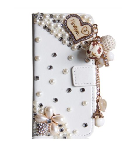 niceEshop 3D Rhinestone PU Leather Flip Wallet Case Skin Bag Protector For iPhone 5S Loving Heart Style Case