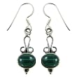 Sterling Silver Melachite Gemstone Dangle Earrings 1.5 inches