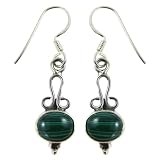 Sterling Silver Melachite Gemstone Dangle Earrings 1.5 inches