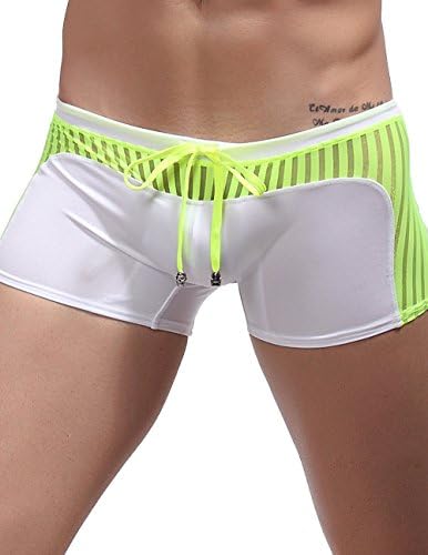 Donnadream Men's Sexy Mesh Splice Tie Rope Swim Boxer Briefs(Asia S: 25-29inch White)