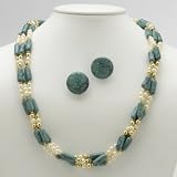 Goldtone Simulated Turquoise Necklace and Clip-On Earring Set