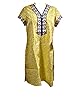 Womans Tunic Tops Long Kurta Yellow Floral Printed Cotton Kurti Dress Caftan S