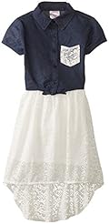 Girls Lace High-Low-Hem Cotton/Denim/Knit  Dress