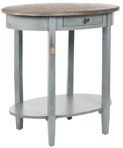 Safavieh American Home Collection Gwen Distressed One Drawer End Table, Pale Blue and Light Oak Oval