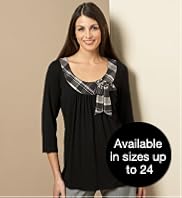 3/4 Sleeve Check Scarf Top