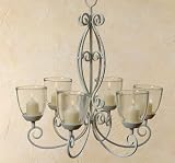DECKEN KERZENLEUCHTER EISEN WEISS VINTAGE 6-ARMIG GLAS EINSÄTZE