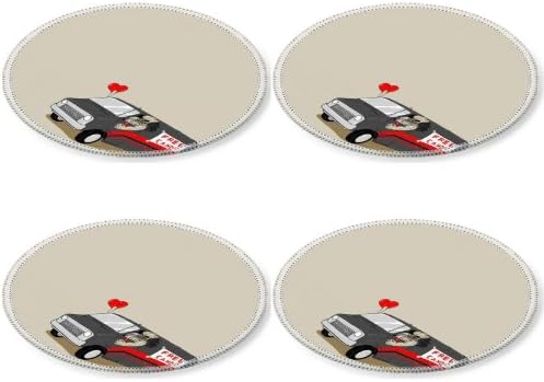 Free Candy Monster Van Disguise Round Coaster (4 Piece) Set Fabric Rubber 5 Inch Size Luxlady Coaster Cup Mug Can Water Bottle Drink Coasters Stain Resistance Collector Kit Kitchen Table Top Desk