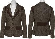 DOLLHOUSE Outerwear Two-Tone Herringbone & Corduroy Blazer [81332B-48], Black/Brown