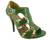 Satin Print Patent Shield Buckle Heel