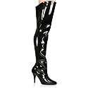 4 Inch Sexy Thigh Boot With Elasticated Gusset Womens Black Boots Single Sole Boots Patent