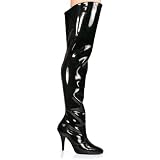 4 Inch Sexy Thigh Boot With Elasticated Gusset Womens Black Boots Single Sole Boots Patent