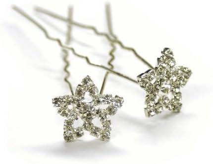 Bridal Wedding Beautiful Elegant Crystals Star Shaped Pattern Hair Pins Sticks [PACK OF 6]