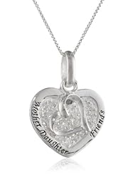 Sterling Silver Cubic Zirconia Heart Pendant Necklace with Heart Charm Necklace