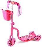 Happy Ride Children's Kid's Three Wheeled Toy Kick Scooter w/ Front Basket (Pink)