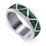 Sterling Silver Malachite Inlay 6mm Band Ring Size 4, 5, 6, 7, 8, 9, 10, 11, 12, 13, 14, 15