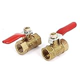 uxcell　ボールバルブ　レッドレバーハンドル　全ポート　真鍮　1/4BSPメス　ネジ　F/F　2個入り