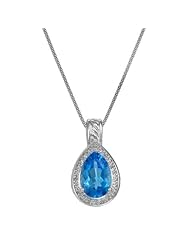 6 CT 15x10 MM Pear Shaped Blue Topaz Pendant In Sterling Silver With 18" Chain