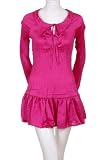 Available Mini Pleated Tie Neck Long Sleeve Ruffled Hem Dress Magenta