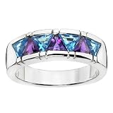 Sterling Silver Genuine Amethyst and Genuine Swiss Blue Topaz Ring