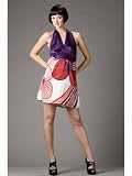 Voom Dress by Joy Han - Designer Dresses for Women - Silk Halter with Bold Print in White, Purple, Red - Cocktail Party