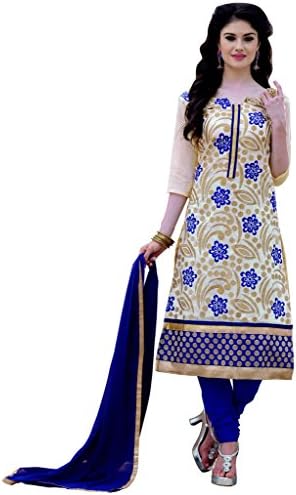Myfashion Women's Chanderi Cotton Partywear Designer Unstitched Salwar Suit 2.25 Off White