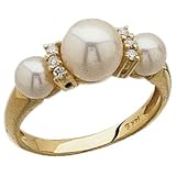 14k Yellow Gold FreshWater Cultured White Pearl Diamond Ring