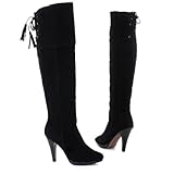 Damen Schuhe, Stiefel, 7130B, Synthetik in hochwertiger Wild Leder Optik, Schwarz, Gr 39