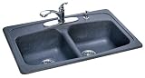 FrankeUSA FGS-3322 Double Bowl Granite Sink, Four Faucet Holes