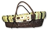 Trend Lab Giggles Moses Basket Set - Chocolate Basket with Giggles Print Wrap Style Bumper and Sage Mattress Cover Sheet