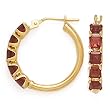 14K HOOP EARRINGS WITH (5) 3MM SQ GARNET