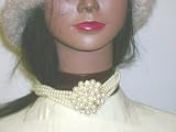 Nc132, Five Strand Ivory Simulated Pearl and Crystal Choker Necklace with Matching Earrings for Women and Teens