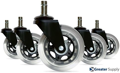 Premium Office Chair Wheels - Modern Black Rollerblade Style 3'' High Caster Wheel Replacements - Heavy Duty Smooth &amp; Quiet Gliders - Protects Hardwood Floors - Universal Fit Stem - Set of 5
