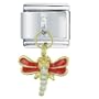 Golden Italian Charm Bracelet Dragonfly Red