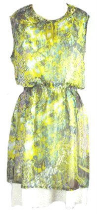 Women's Kische Green Multi Python Print Chiffon Dress (Small)