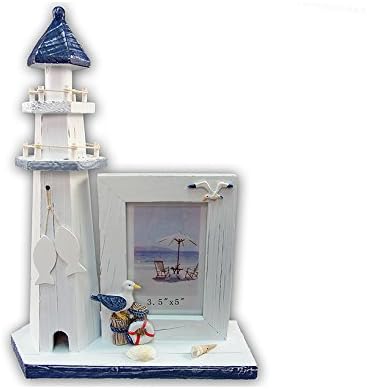 Puzzled Nautical Décor - Blue Stripes Lighthouse &amp; Frame 3.5" x 5"