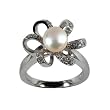 Morning Bloom White Cultured Pearl Cubic Zirconia Platinum Overlay Sterling Silver Ring