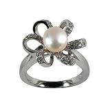 Morning Bloom White Cultured Pearl Cubic Zirconia Ring in CAREFREE Sterling Silver