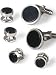 Feather Cut Silver Border Black Onyx Cufflinks and Studs