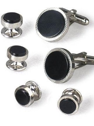 Click here to buy Feather Cut Silver Border Black Onyx Cufflinks and Studs.