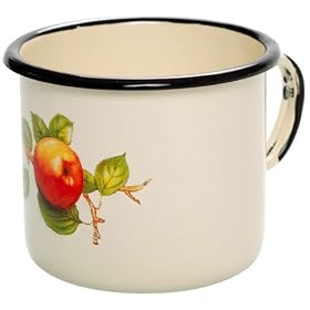 Enamel Mug,Hand Decorated,Non Toxic, Camping, Travel,Cream/Apple, 10cm,0.5L
