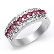 18k White Gold 3 Row Ruby and Diamond Wedding Band Ring