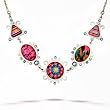 Yoolie's Magenta Cyan and Mustard Tones Rio Fashion Necklace #5812 YN GN ONK