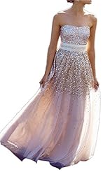 Strapless Tulle Lace-Up Sequined Backless Bridesmaid Dress 