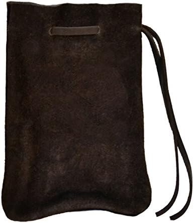 LARGE Leather Dice Bag - 6" x 8.5" Drawstring Pouch *Holds Over 200 Dice!* (Brown Suede)