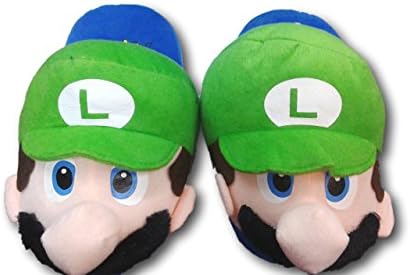 PiratePlushStore Super Mario Bros Soft Plush Furry Slippers Luigi 11"