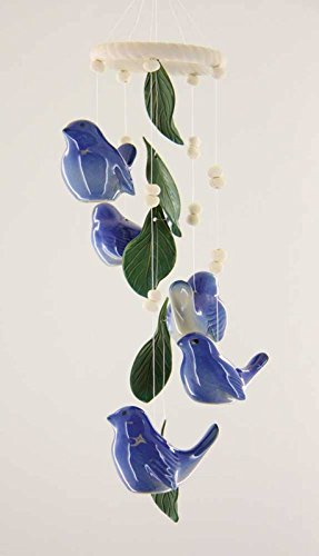 Bluebird of Happiness Clay Motif 14 Inch Wind Chimes Garden Decor