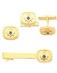 Vermeil Masonic Blue Lodge Set - Tie Bar, Cuff Links, Tie Tac