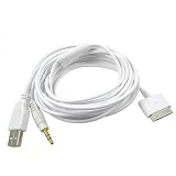 Long 5ft iPod / iPhone 2-in-1 Audio and Sync Cable. Apple Dock Connector to 3.5mm Audio AUX (Auxiliary) Connector AND USB Charge/sync Connector