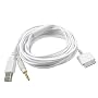 Long 5ft iPod / iPhone 2-in-1 Audio and Sync Cable. Apple Dock Connector to 3.5mm Audio AUX (Auxiliary) Connector AND USB Charge/sync Connector
